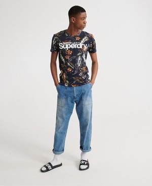 Superdry Super All Over Print Férfi Pólók Sötétkék | YUEQZ4986